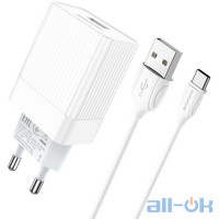 Мережевий зарядний пристрій BOROFONE BA47A Mighty 1xUSB-A, QC3.0, 18W White w/USB-C cable (BA47ACW)