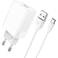 Мережевий зарядний пристрій BOROFONE BA47A Mighty 1xUSB-A, QC3.0, 18W White w/USB-C cable (BA47ACW)