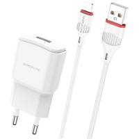 Мережевий зарядний пристрій BOROFONE BA48A Orion 1xUSB-A White w/Lightning cable (BA48ALW)