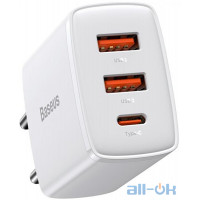 Мережевий зарядний пристрій Baseus Compact Quick Charger 2U+C 30W White (CCXJ-E02)