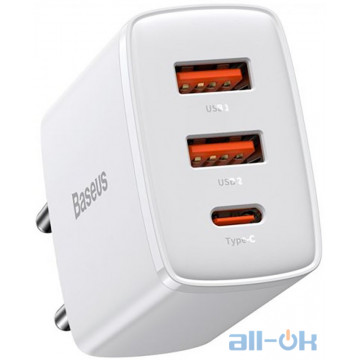 Мережевий зарядний пристрій Baseus Compact Quick Charger 2U+C 30W White (CCXJ-E02)