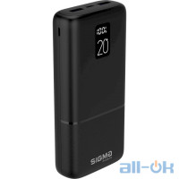 Зовнішній акумулятор (Power Bank) Sigma mobile X-power SI20A2QL 20000mAh Type-C PD20W QC22,5W Black (4827798423813) UA UCRF