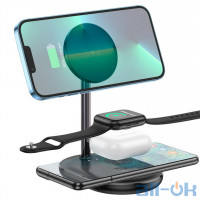 Бездротовий зарядний пристрій HOCO CW40 Noble 3-in-1 magnetic holder with wireless fast charging Black