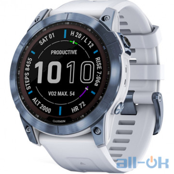 Смарт-годинник Garmin Fenix 7X Sapphire Solar M. Blue DLC Titanium w. Whitestone Band (010-02541-14/15)